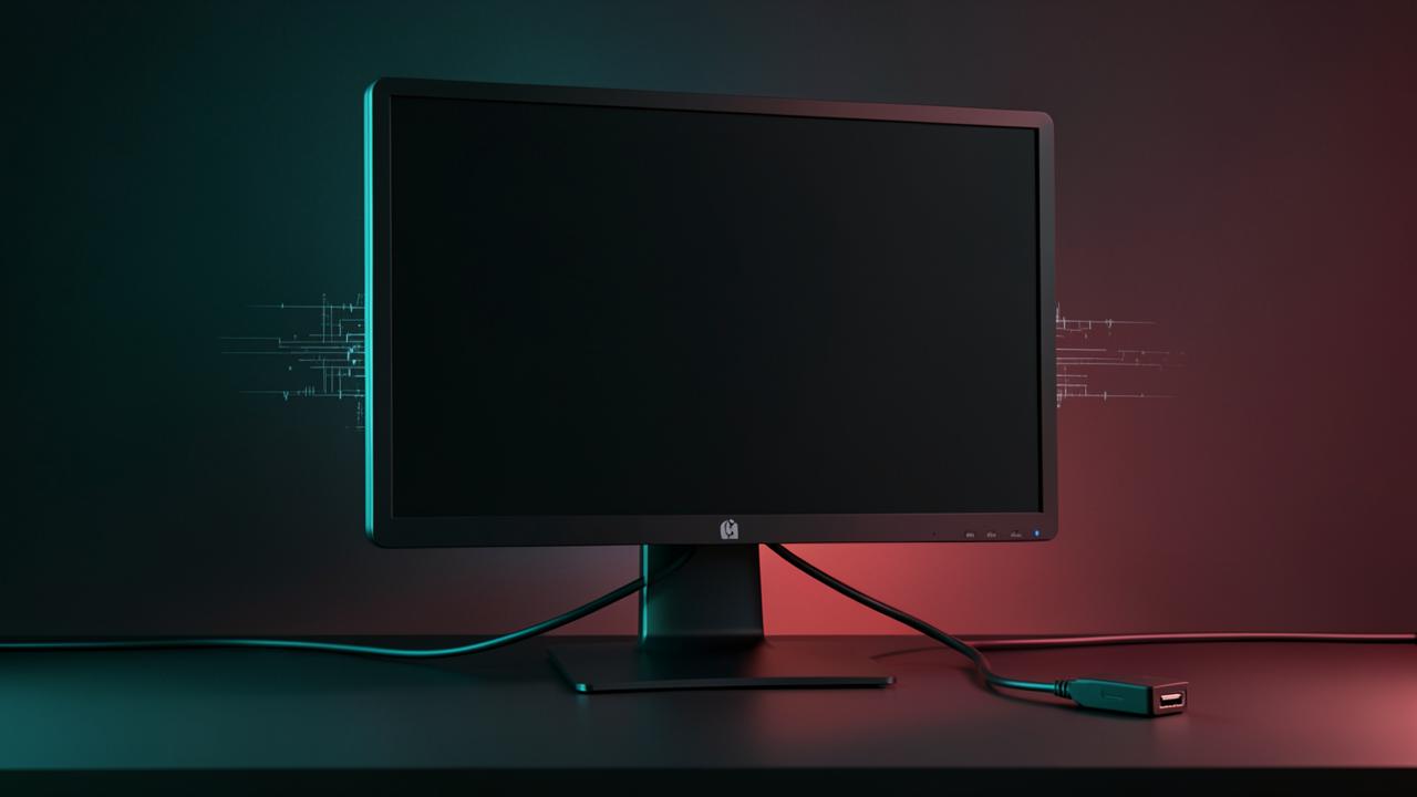 Blank desktop monitor with a disconnected display cable